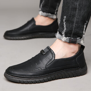 Echi leather shoes men's business casual shoes two-layer cowhide comfortable driving shoes men j8288 black 42