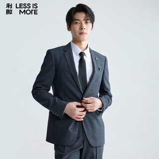 Lilang youth business men's double stretch suit suit men's mist two-color plaid suit two-piece set dark blue 175a