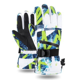 Bissfeed men's and women's outdoor sports ski gloves winter cold warm cycling cycling windproof waterproof ski gloves blue and white graffiti (touch screen model) s