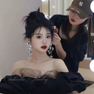 Qianshengyuan's new flower earrings, pearl earrings, trendy women's european and american exaggerated high-end earrings, retro wedding dress accessories, main picture (a570 exaggerated flower tassel earrings - color