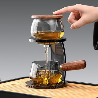 Tangfeng glass teapot tea set complete set lazy tea water separation tea artifact one-click automatic filter teapot tea cup round tea set (lead gray)