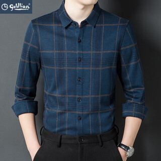 Goldlion 2025 new autumn thick shirt men's cashmere vertical stripes anti-wrinkle no-iron warm wool high-end long-sleeved shirt green plaid 823 large plaid cashmere shirt thickened 3xl 185 recommended 180 jin jin equals 0.5 kg / 195 jin jin equals 0.5 kg