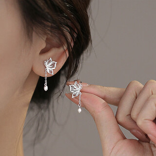 Su shiliu 999 silver tassel butterfly earrings feminine exquisite earrings silver earrings birthday gift for girlfriend wife best friend 999 pure silver-screw style butterfly earrings