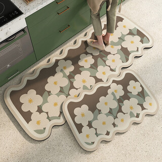 Gudie kitchen special floor mat diatom mud water-absorbing oil-absorbing non-slip mat floor oil-proof long wipeable no-wash foot mat shengshi xiaobaihua special-shaped diatom mud kitchen floor mat 45*70+45*150cm (5 yuan off for package)