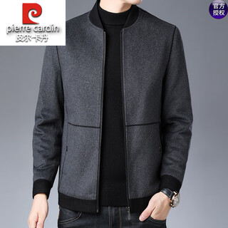Pierre cardin high-end men's wool woolen jacket short casual baseball collar autumn and winter men's clothing 2025 men's woolen jacket gray l 175