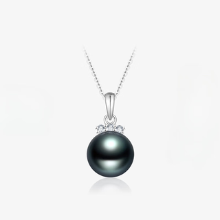 Muqin tahitian black pearl pendant 18k gold diamond necklace light luxury jewelry necklace clavicle chain gift for girlfriend 12-13mm perfect round/strong light with thick 18k gold cross chain