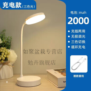 Ed table lamp for study, rechargeable and plug-in, student dormitory bedroom bedside lamp desk eye protection small table upgraded touch 2000 ma/three-color light/none