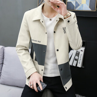 Yuejingsheng jacket men's spring and autumn 2024 new winter velvet thickened trendy brand handsome street jacket lapel casual clothes 208 beige regular style l 100-120jin jin equals 0.5 kg can be worn