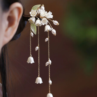 Meng junchen ancient style jasmine wood hairpin imitation pearl lily of the valley flowers fresh hanfu palace retro simple updo hair accessories jasmine wood hairpin