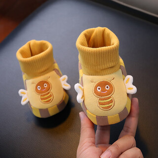 Green bean baby cute cartoon socks shoes plus velvet thick toddler shoes warm anti-slip anti-fall cotton shoes soft soles 0-6 months 1 years old yellow little bee socks shoes autumn and winter velvet socks shoes hn 11 recommended 0-4 months