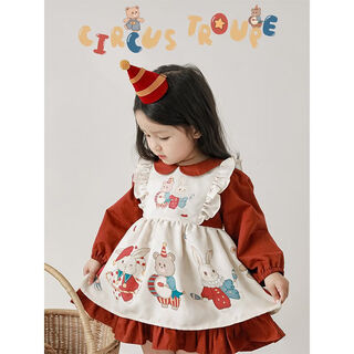 Young girl's shirt long-sleeved spring and autumn style doll collar cartoon cute top autumn versatile sweatshirt fashionable skirt dress red (q2998) 90cm