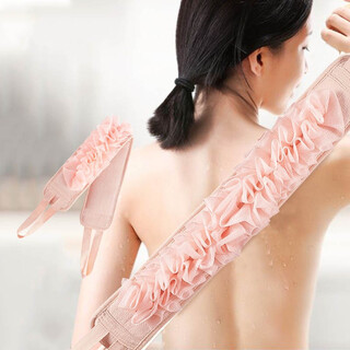 Qikai bath towel with bath flower pull back strip, bath towel without asking for help, two-in-one bath towel with bath flower back rub strip (pink)