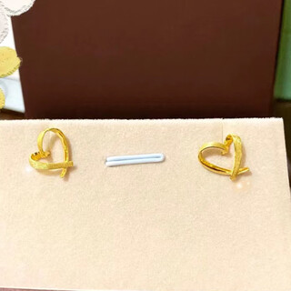 Dl 1998 fat donglai same style 18k gold love earrings new brushed craft earrings heart-shaped yellow l gold earrings for women simple brushed love earrings one pair