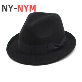 Ny-nym top hat for men and women, black bow jazz hat, woolen hat, small roll brim hat, tibetan cowboy top hat, black m (56-58cm)