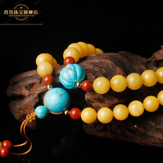 Xianlaige beeswax bracelet old honey chicken oil yellow 108 pieces with turquoise amber bracelet please contact the warehouse to check before purchasing. size 6mm