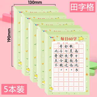 Hard-pen calligraphy practice book for daily practice, 60 characters per day for rice-character grids and field-character grids, basic training calligraphy practice book for students during winter and summer vacations, 60 words per day/field-character grids, 5 books/250 sheets in total