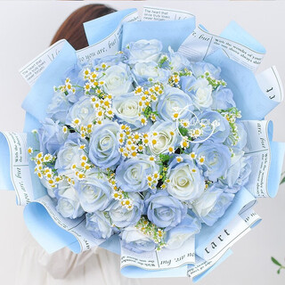Huade flower express 33 rose bouquet birthday gift for girlfriend to express love to same city same-day delivery love in the sky 33 pieces of crushed ice blue | ss72 normal price
