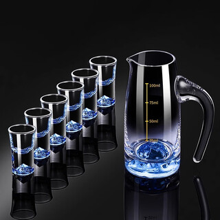 Creative light luxury white wine cup wine dispenser household high-end glass drinking cup one-cup with scale wine set blue mountain 1 pot 6 cups
