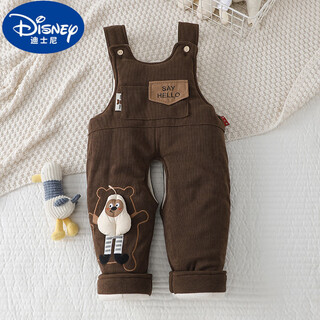 Disney (disney) baby overalls 0-3 years old male baby open crotch cotton pants quilted thickened one pair of warm cotton clothes and pants for girls for winter obaob overalls cotton pants doll schoolbag brown 90 size recommended 12-15 months 75-85cm