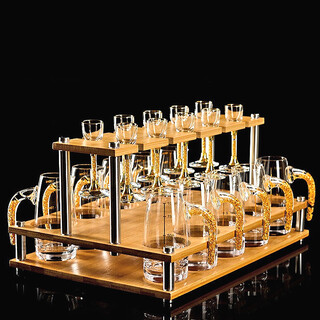 Xijue light luxury 6 pots 6 cups gold foil maotai liquor cup one dollar 5ml goblet crystal wine divider with scale household liquor wineware hanging cup rack storage set (10 pots, 10 cups) 100ml pot + 5ml goblet + cup rack