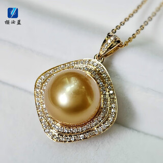 Cherry blue south sea gold beads natural seawater pearl pendant necklace 18k gold diamonds fully set with perfect round bright light and noble 18k gold + natural diamond (single pendant) 11-12mm