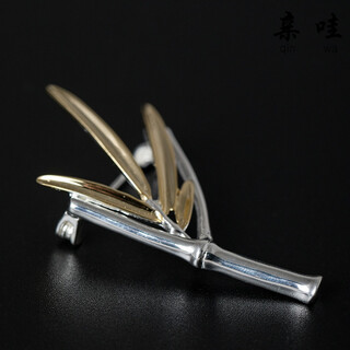 Shibomu s925 silver creative personality lapel pin classical ethnic style bamboo brooch unisex simple fashion pin mother gold silver