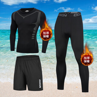 创京懿选泳衣男士套装新款速干成人游泳装备泳衣男士潜水服防晒长袖长裤泳 加厚款 科幻三件套【保暖锁温】 XL