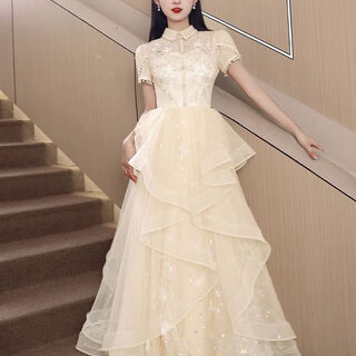 Hanyu high school student adult dress female 18 years old high-end dinner party niche art test performance high-end host dress 033 champagne m