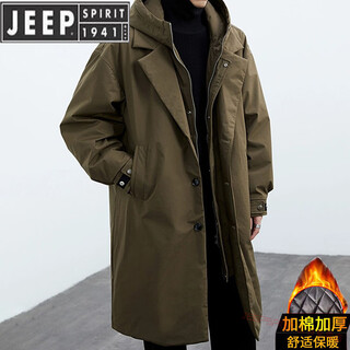 Jeep spirit2025 new autumn and winter korean style coat jacket men's trendy fake two-piece hooded mid-length windbreaker parka for men f001 military green thickened l 130-145jin jin equals 0.5 kg