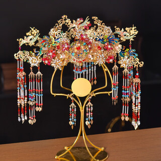Zhu peili phoenix crown tiara bridal wedding accessories 2023 grand chinese style wedding step hair accessory xiuhe tassel hair crown 43272-1 phoenix crown xiapei-1 (ear clip style)