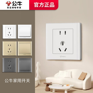 公牛公牛墙壁开关插座86型一开五孔USB五孔16A暗装面板单双联控家用白 五孔插座