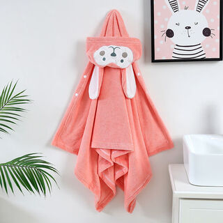 Silk children's bath towel cape with hat 8-12 years old cartoon pure cotton hat hat newborn baby male and female specially available for older children monkey pink cape 70*140cm (1-5 years old)