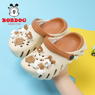 巴布豆童鞋儿童拖鞋男童鞋子洞洞鞋新款夏季男孩宝宝凉鞋 杏米 27.5 （180）适合脚长17.0cm