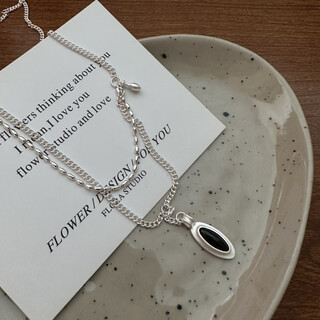 S925 sterling silver korean style niche design water drop double layer necklace korean style fashionable personality ins style sweater chain 22tl15 black 925 silver