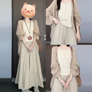 Oudihui new chinese style light national style suspender dress autumn 2025 new clothes women's cardigan three-piece suit long skirt cardigan + suspender + skirt m