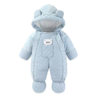 Red lips baby outing clothes one-piece winter male and female infants cotton thickened reptile clothes newborn warm foot packing jacket pocket bear blue 80cm