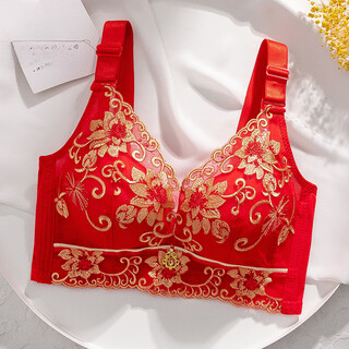 Nanjiren women's underwear bra thickened small breast gathering adjustable bra side collecting secondary breast anti-sagging top support lace autumn and winter red 75b 34