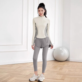 Pull back sports fitness clothing women's new long-sleeved pilates training clothing slim breathable running yoga clothing j34990h off-white top gray yoga pants s recommended weight 85-100jin jin equals 0.5 kg
