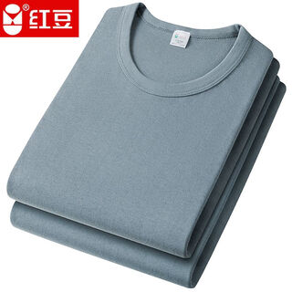 Hongdou men's pure cotton autumn clothes and autumn pants set thin 100% cotton underwear mid-high neck round neck loose cotton sweater basement round neck pure cotton light gray suit xl (175) recommended 120-155 jin jin equals 0.5 kg