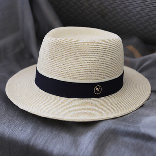 Rogosky counter trendy brand new spring and summer top hat for men and women, panama straw hat, sun protection beach hat, jazz hat, light luxury original, off-white, l size, large head circumference (58-61cm), additionally equipped with windproof rope