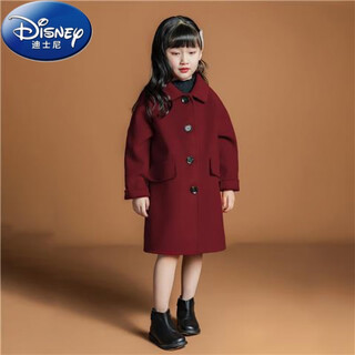 Disney (disney) girls' woolen coat 2024 spring new year's clothing cashmere children's korean style western autumn and winter mid-length woolen coat red western red 140cm