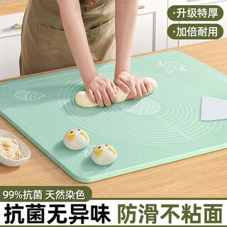 Lan yin german silicone 4-piece set, silicone panel kneading pad, thickened rolling dough and dough pad, silicone kneading pad, thickened version, olive green-50*70, free rolling pin*dough cutter*oil brush