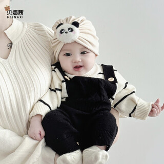 Benasi baby hat autumn and winter baby infant cute fetal hat men and women protective fontanelle hat indian hat newborn autumn red panda-beige 0-15 months (37-47cm)