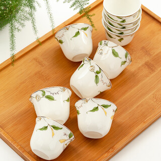Jin lan jade tangshan bone china 2-inch shot glass mini spirit cup magnolia wine set 40 ml rice wine cup kung fu tea cup champs elysees-magnolia wine glass 6 pieces