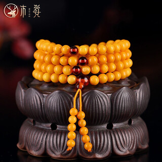 Mujue beeswax bracelet for women, amber honey-filled chicken fat yellow 108 old honey buddha beads, men's bracelet 9-9.5mm