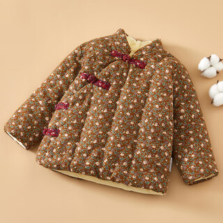 Mian guduo children's handmade pure cotton cotton jacket in winter, thickened and warm for spring festival, cotton jacket for babies to wear at home and outside, brushed yellow floral 100 yards, suitable for 2-3 years old