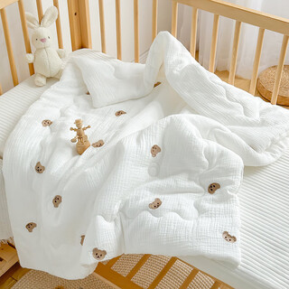 Bei qichu newborn quilt baby quilt kindergarten quilt all-season pure cotton quilt double-sided white background crepe cotton-embroidered bear 100*120cm autumn and winter style