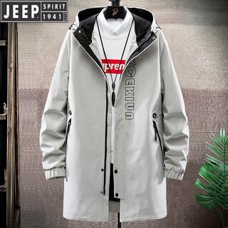 Jeep spirit 2025 autumn and winter large size windbreaker men's medium long coat loose velvet trendy fat casual gray coat model 2169 light gray 8xl (250-270jin jin is equal to 0.5 kg)