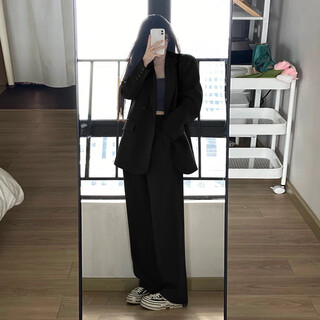 Garnuo black small suit jacket for women 2025 early spring and autumn new two-piece set small high-end casual suit black suit suit + pants l 121-130jin jin equals 0.5 kg