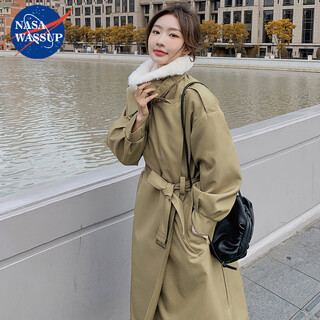 Nasawassup girls winter mid-length korean style velvet thickened windbreaker design warm cotton padded jacket coat for women khaki xl